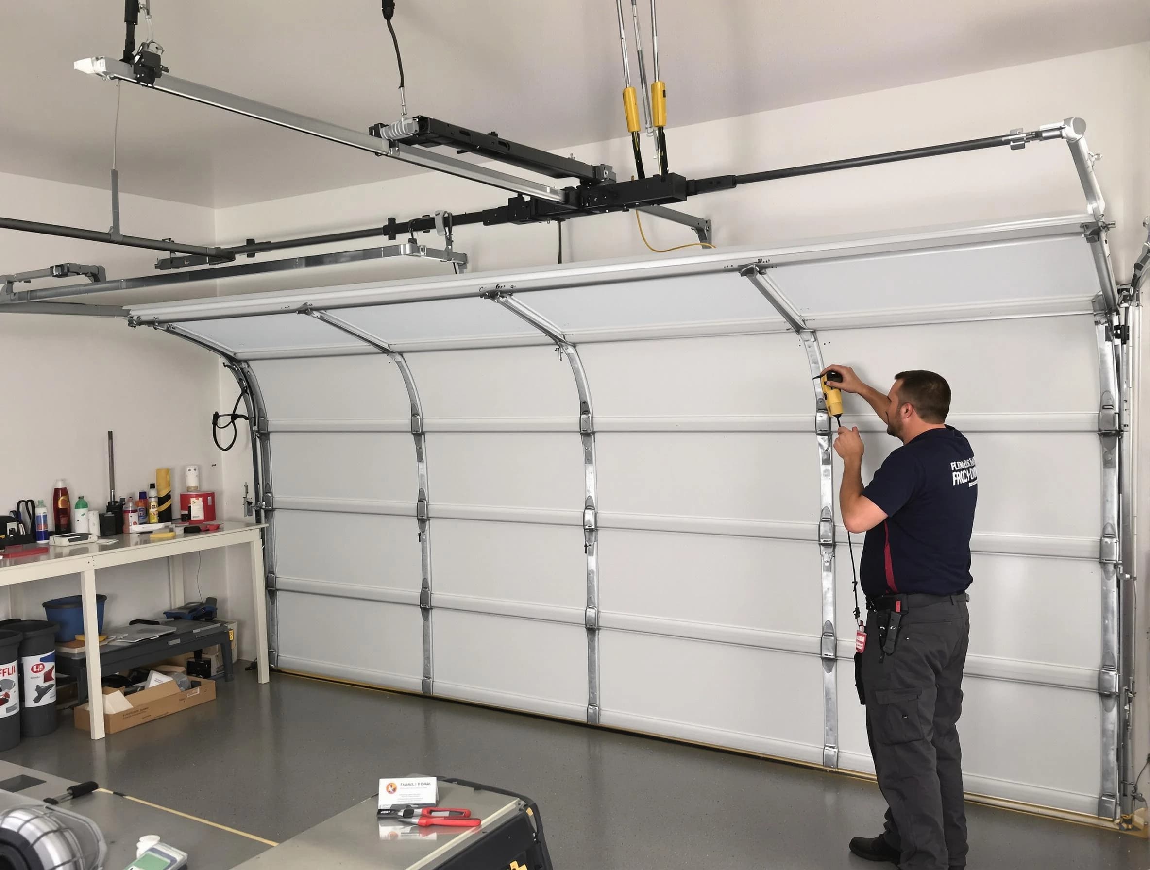 La Cienega Garage Door Repair certified technician performing overhead door system repair in La Cienega