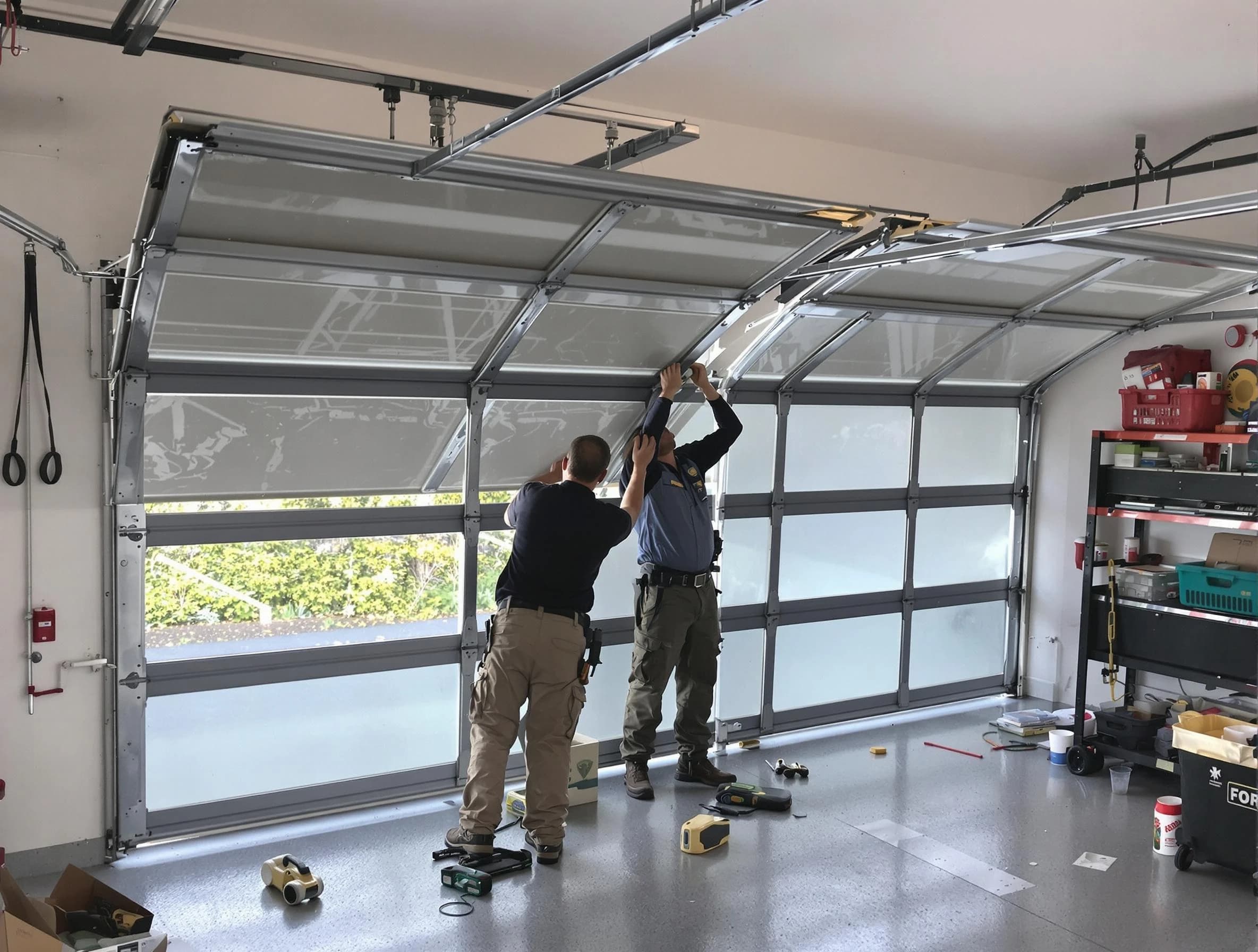 La Cienega Garage Door Repair expert performing precise panel replacement on La Cienega garage door