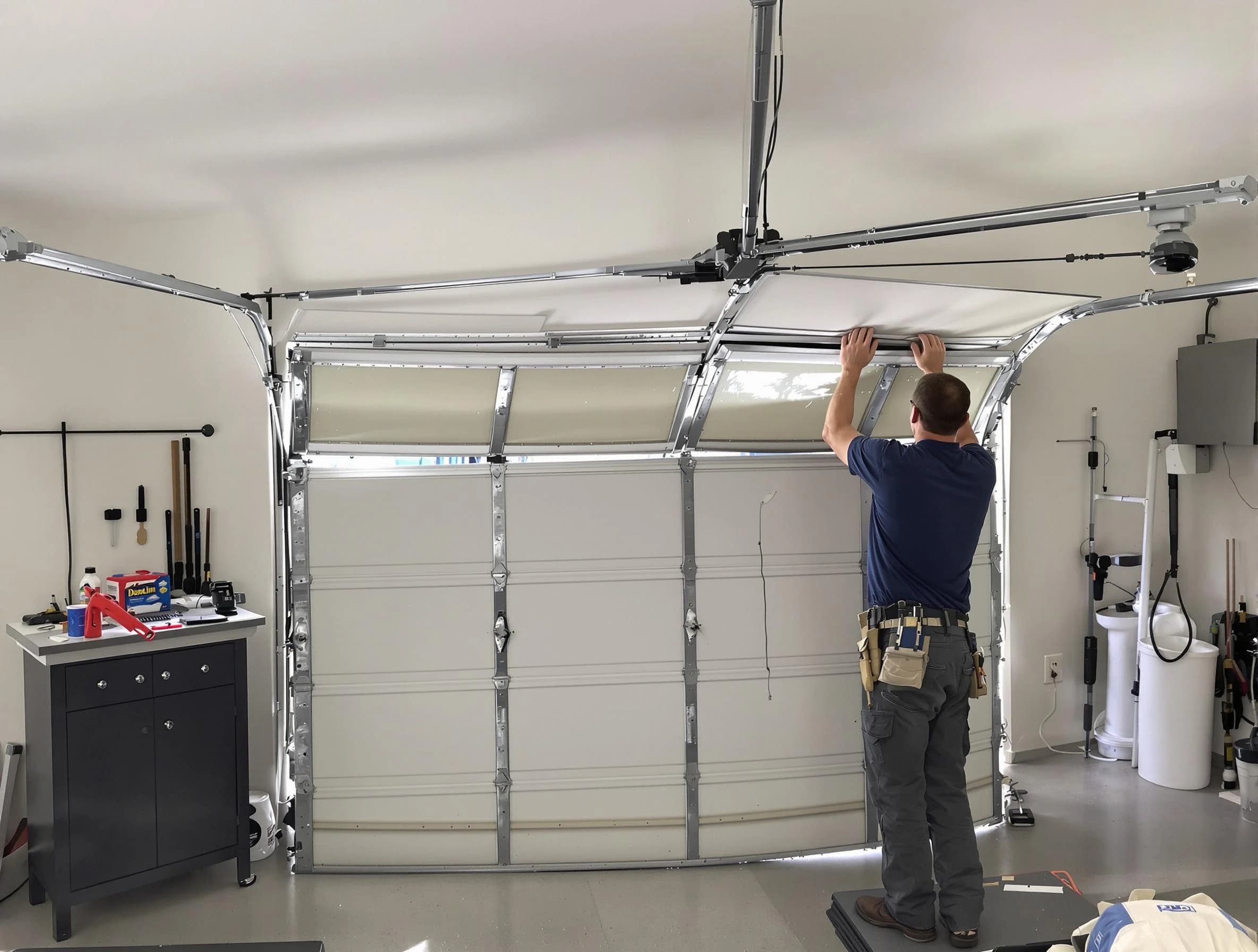 La Cienega Garage Door Repair specialist performing precise section replacement on La Cienega garage door