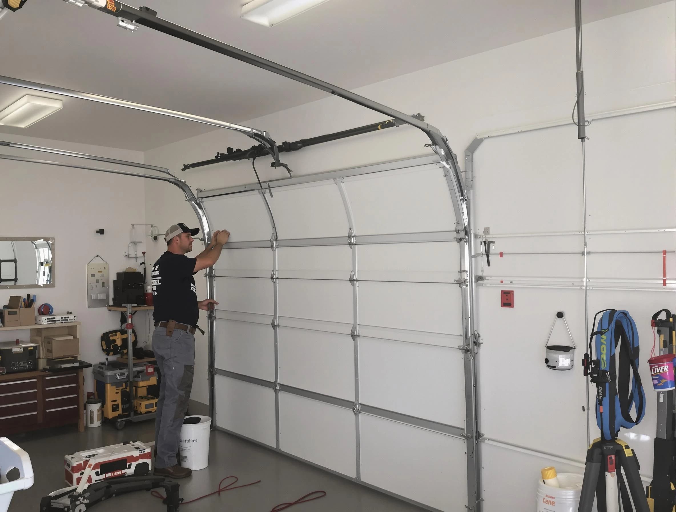 La Cienega Garage Door Repair team installing new garage door in La Cienega