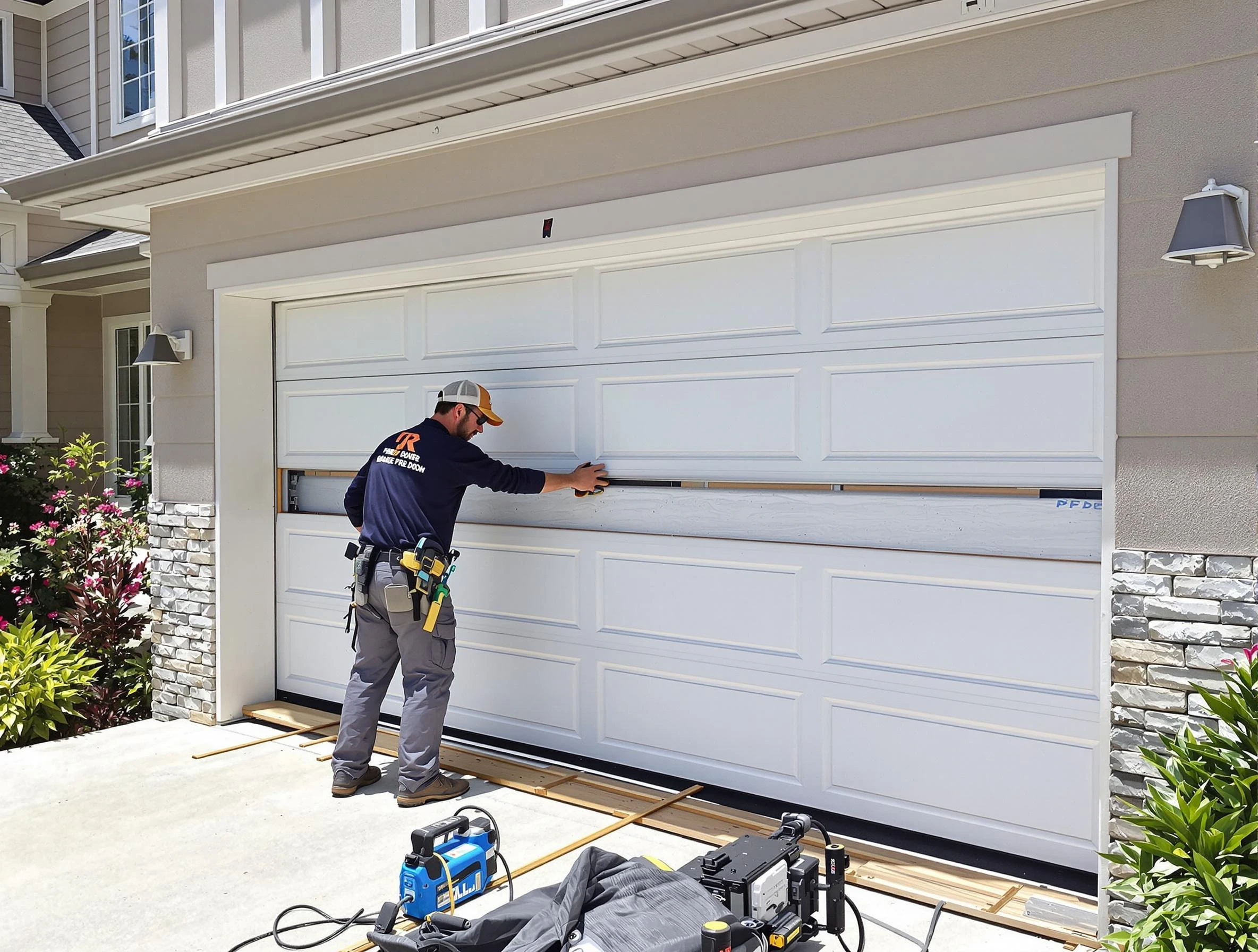 La Cienega Garage Door Repair team performing complete garage door replacement at La Cienega residence