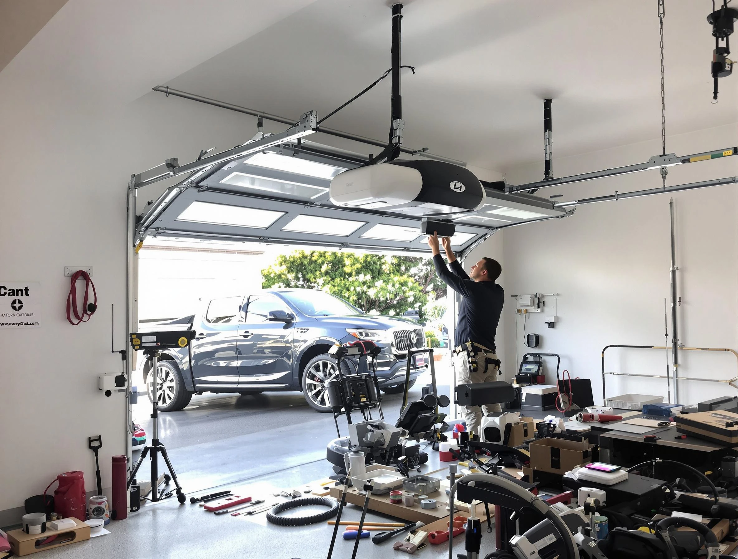 La Cienega Garage Door Repair specialist installing smart garage door opener system in La Cienega home