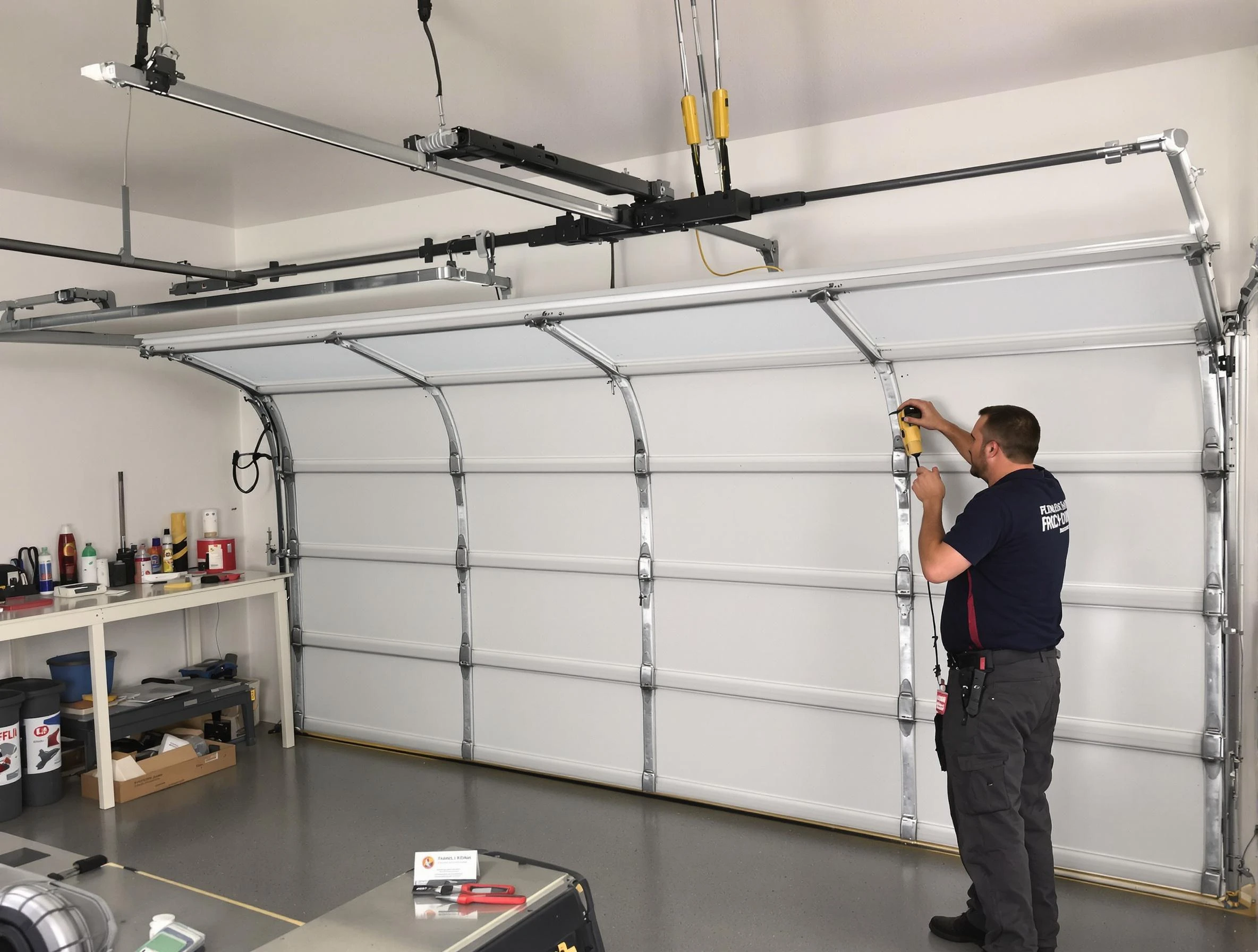 La Cienega Garage Door Repair certified technician performing overhead door system repair in La Cienega