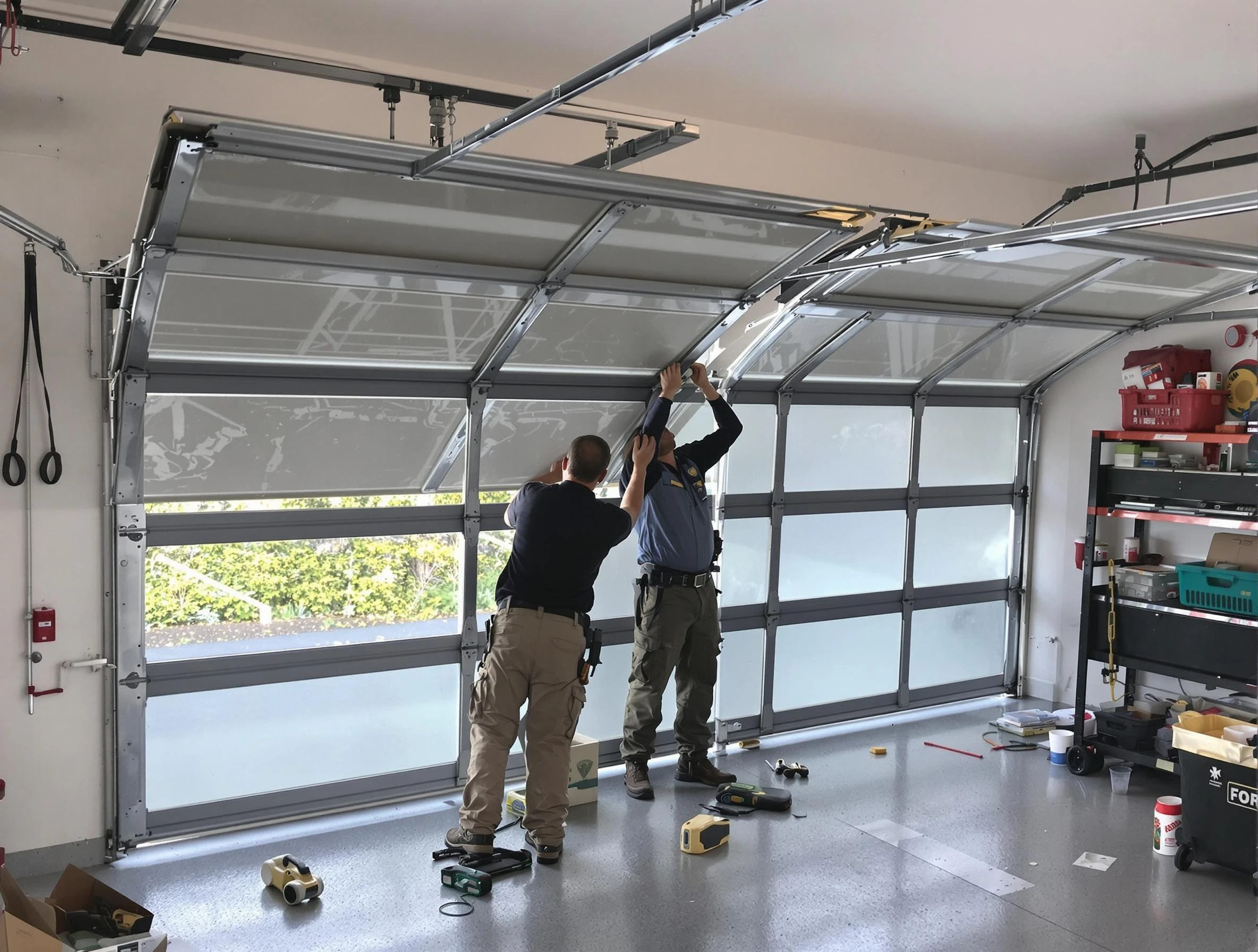 La Cienega Garage Door Repair expert performing precise panel replacement on La Cienega garage door