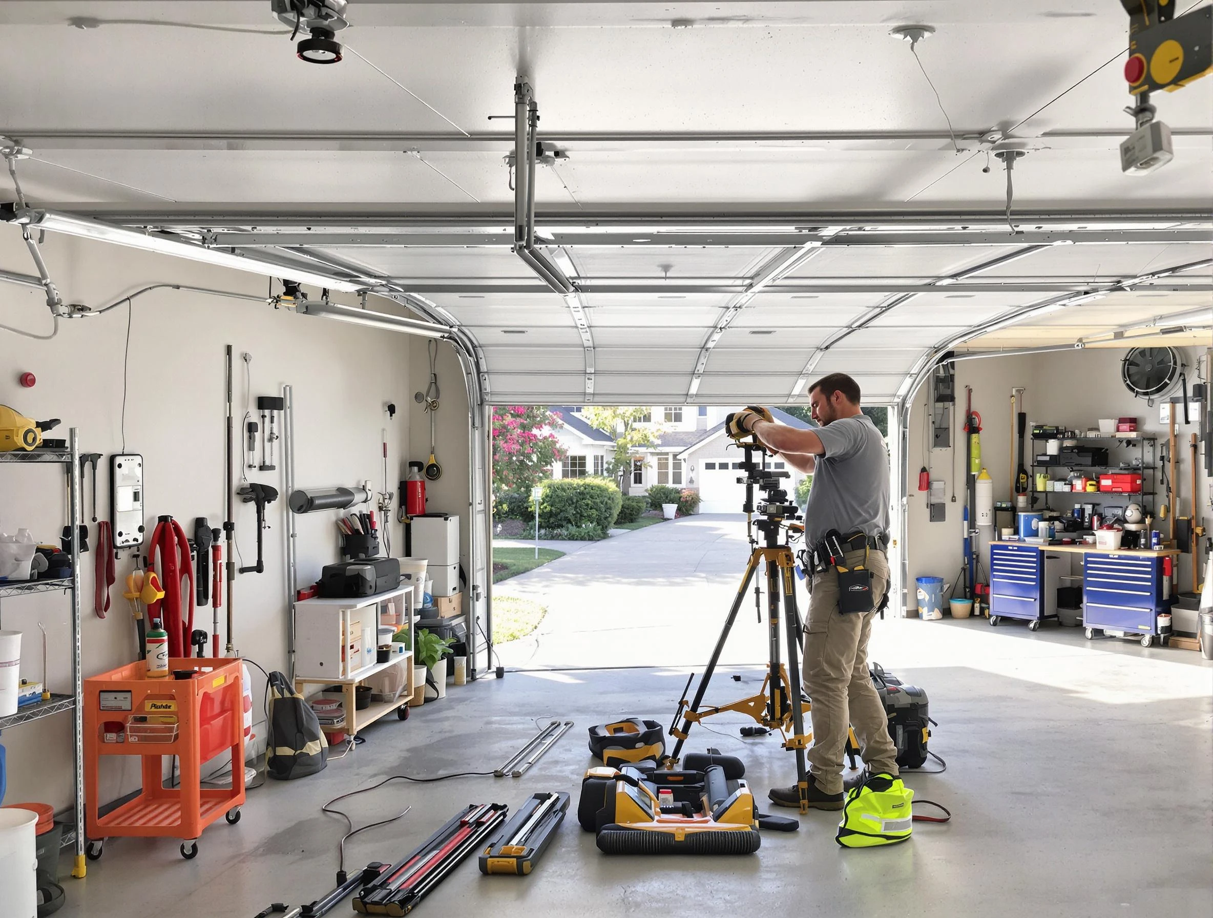 La Cienega Garage Door Repair specialist performing laser-guided track alignment in La Cienega